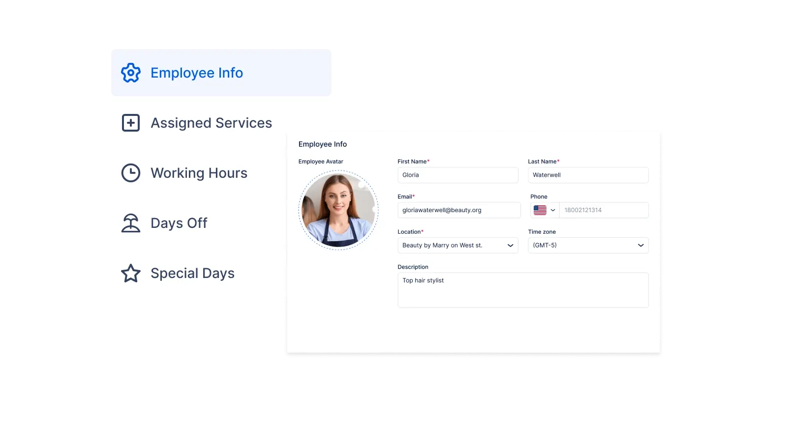 A photo of employee’s profile in Trafft salon booking software